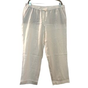 TALBOTS linen pants, size 16, white, pull-on with elastic waist. Coastal Beach .